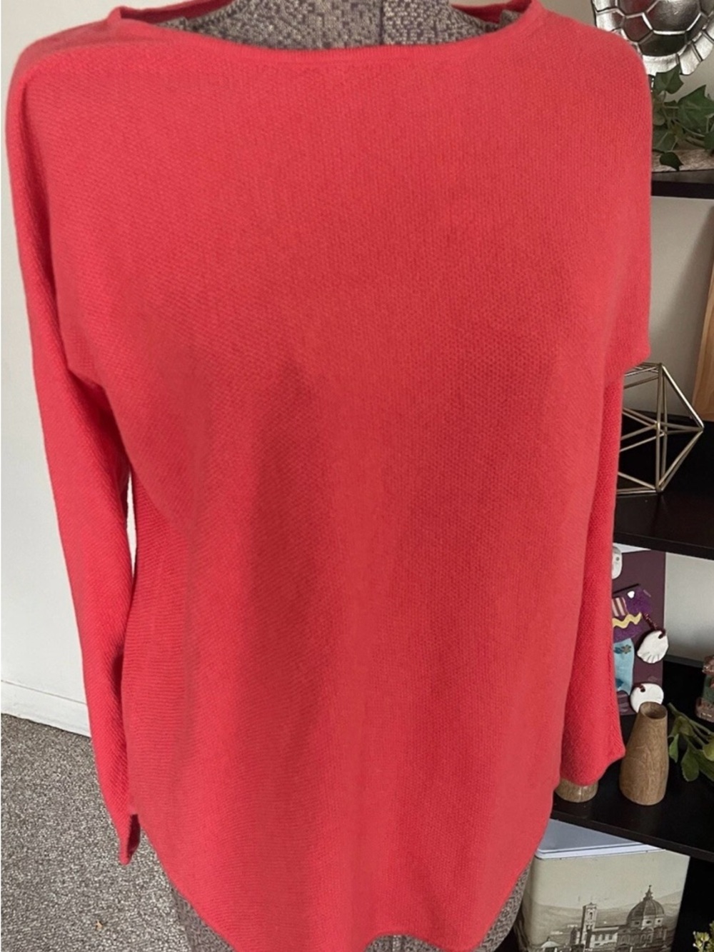 Michael Kors Coral-Red Long Sleeve Boatneck Knit Top